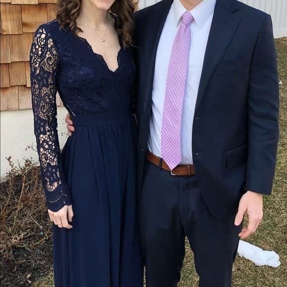 Lulus Awaken My Love Navy Blue Long Sleeve Maxi Dress size 0 XS - Picture 6 of 6